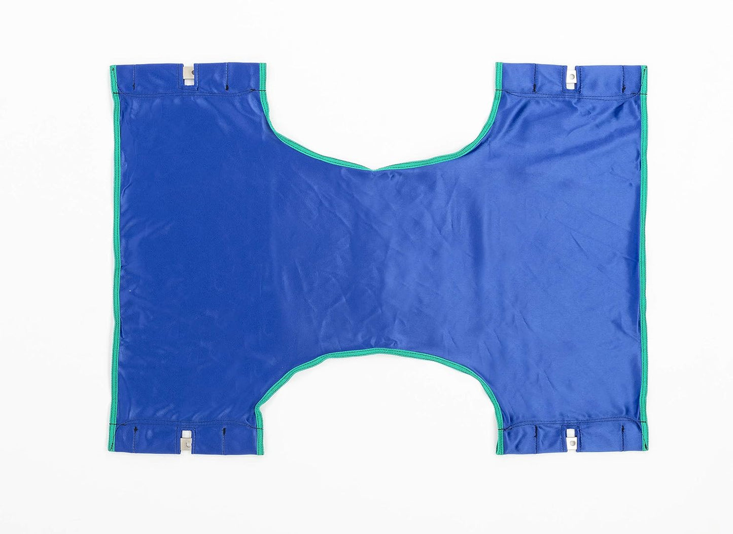 An Invacare standard blue sling, item 9042 made of solid polyester fabric for use with an Invacare patient lift. The image is against a white background.