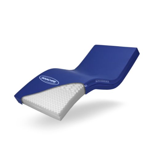 A front view of the Invacare Essential Mattress with a blue cover. The image is presented on a white background.