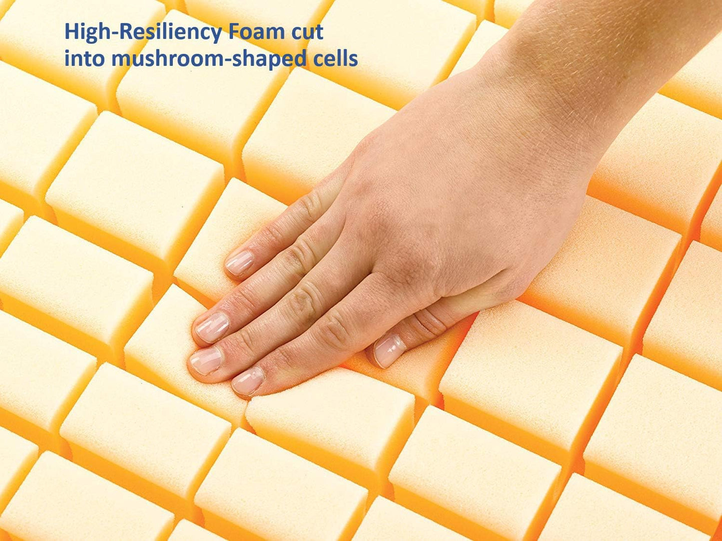 Invacare's Softform Premier Hospital mattress, item number IPM1080 displays a close-up view of the high-resilient foam cut into mushroom-shaped cells for support.